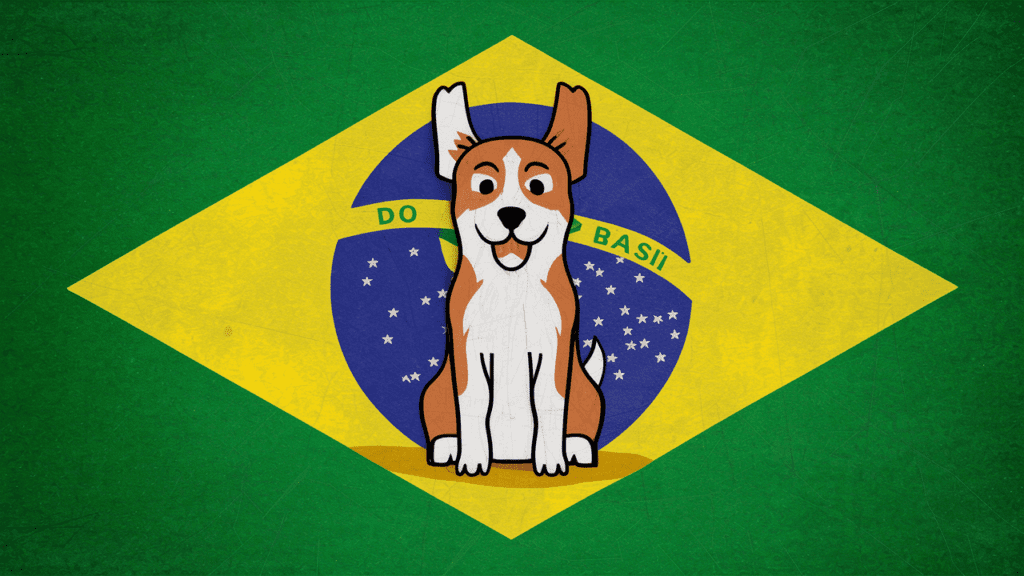 cachorro junto com a bandeira do Brasil
