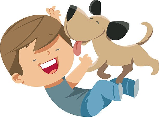cachorro lambendo o rosto de um menino